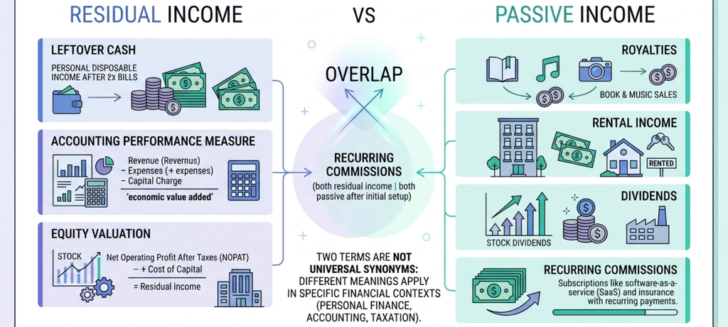 residual income versus passive income comparison infographic
